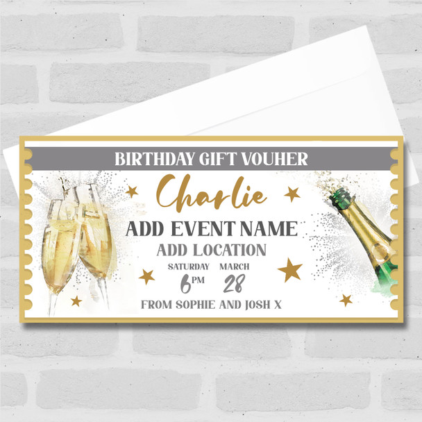 Any Event Bar Restaurant Gold Personalised Surprise Ticket Gift Voucher