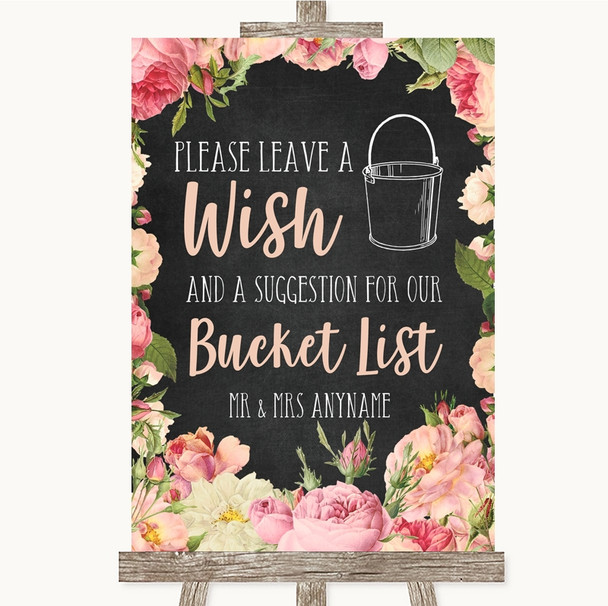 Chalkboard Style Pink Roses Bucket List Personalised Wedding Sign