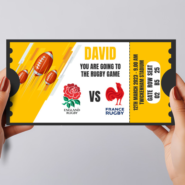 Yellow Rugby Balls Any Game Personalised Surprise Ticket Gift Voucher