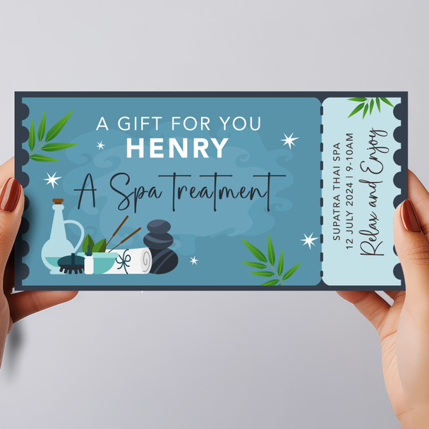 Blue Spa Day Spa Treatment Personalised Surprise Ticket Gift Voucher