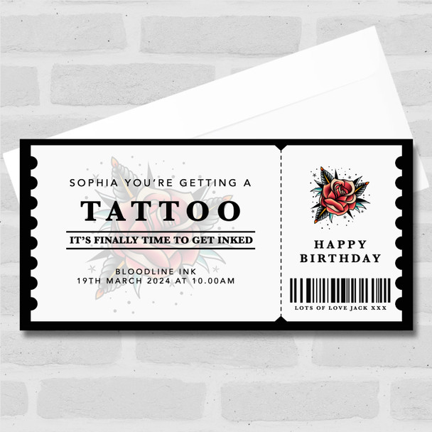 Rose Tattoo Any Occasion Personalised Surprise Ticket Gift Voucher