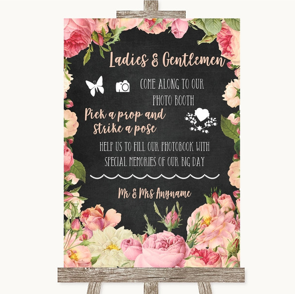 Chalkboard Style Pink Roses Pick A Prop Photobooth Personalised Wedding Sign