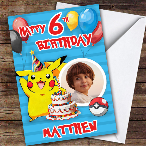 Pokémon Pikachu Cake Blue Photo Any Age Children's Personalised Kid's Birthday Card