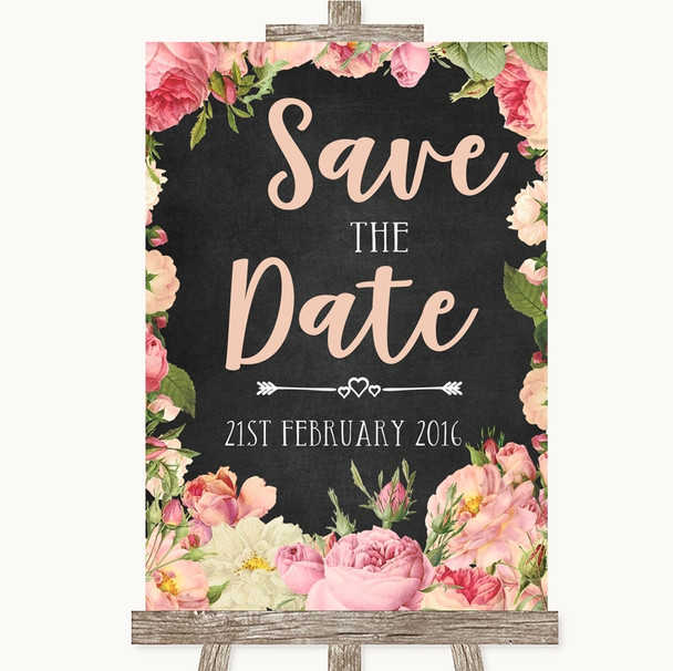 Chalkboard Style Pink Roses Save The Date Personalised Wedding Sign