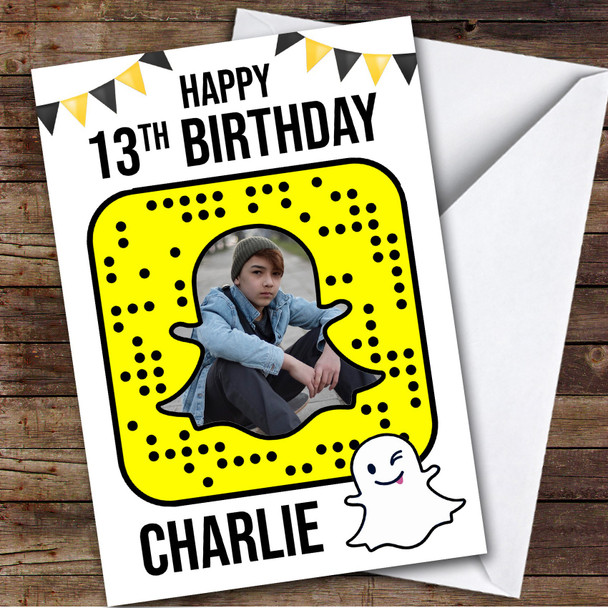 Snapchat Yellow Ghost Photo Any Age Children's Personalised Kid's Birthday Card