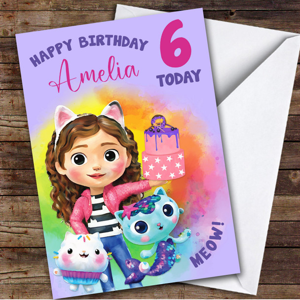 Gabby's Dollhouse Purple Any Age Children's Personalised Kid's Birthday Card