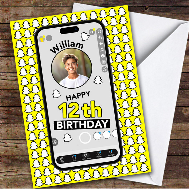 Snapchat Phone Any Age Children's Personalised Kid's Birthday Card