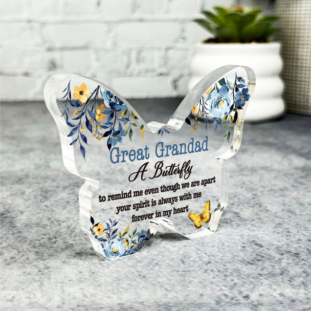 Great Grandad Navy Watercolour Floral Memorial Gift Butterfly Keepsake Plaque