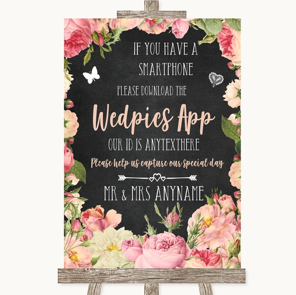 Chalkboard Style Pink Roses Wedpics App Photos Personalised Wedding Sign