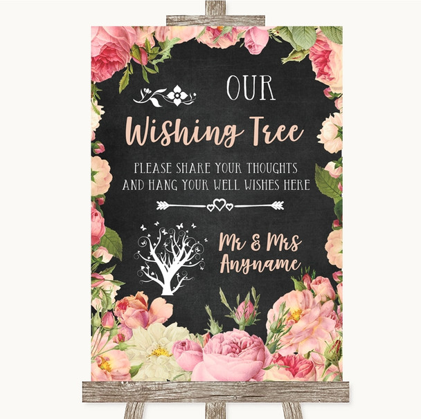 Chalkboard Style Pink Roses Wishing Tree Personalised Wedding Sign