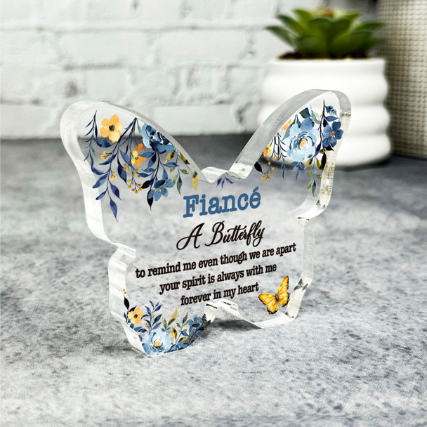 Fiance Navy Watercolour Floral Memorial Gift Butterfly Keepsake Plaque Ornament
