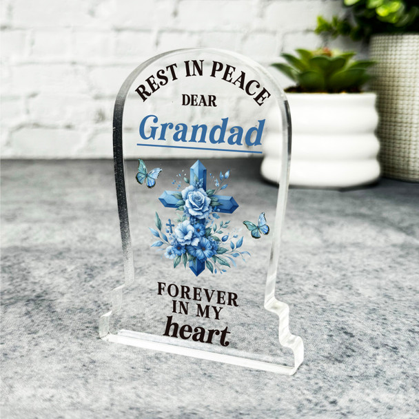 Grandad Blue Floral Cross Remembrance Memorial Gift Gravestone Keepsake Plaque Grandad Blue Floral Cross Remembrance Memorial Gift Gravestone Keepsake Plaque