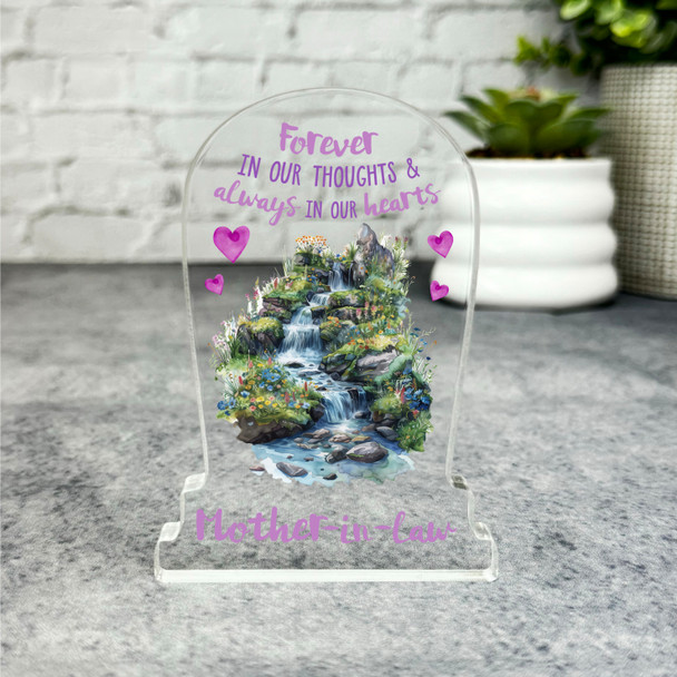 Mother-In-Law Waterfall Pink Hearts Memorial Gift Gravestone Keepsake Plaque