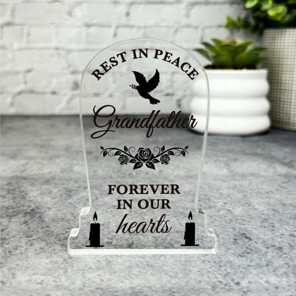Grandfather Black Rose Dove Silhouette Memorial Gift Gravestone Keepsake Plaque