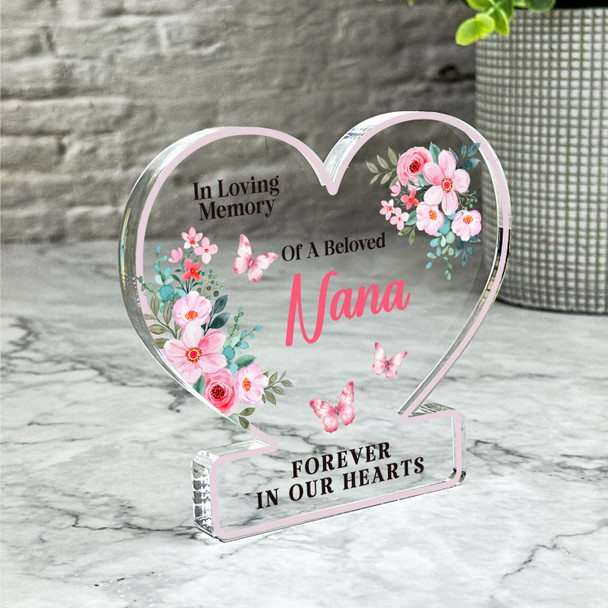 Nana Pink Floral Memorial Gift Heart Ornament Keepsake Plaque Ornament Present