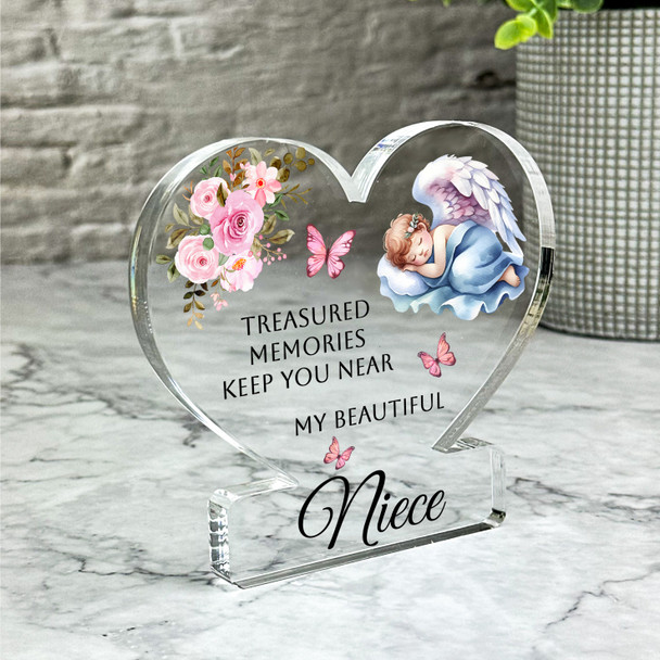 Niece Sleeping Floral Angel Kids Memorial Gift Heart Ornament Keepsake Plaque