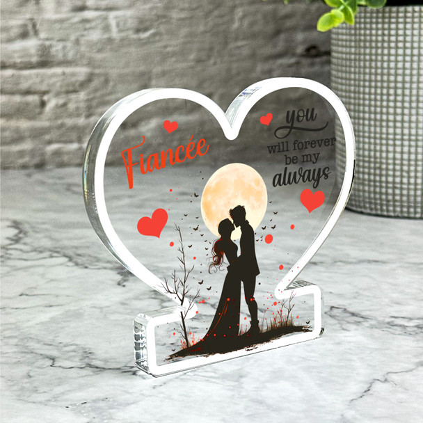 Gift For Fiancee Kissing Couple Silhouette Romantic Heart Keepsake Plaque