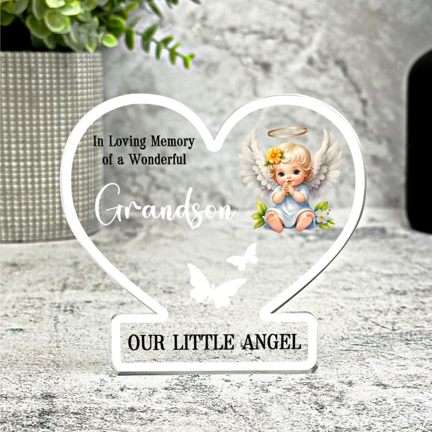 Grandson Little Angel White Butterflies Memorial Gift Heart Keepsake Plaque