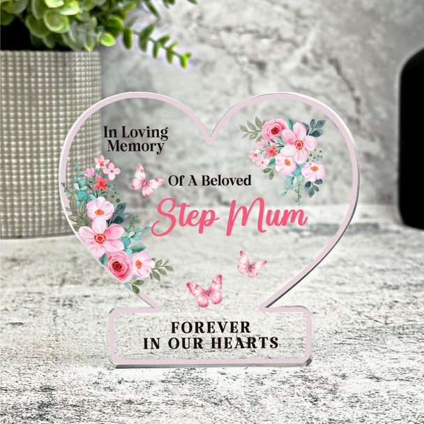 Stepmum Pink Floral Memorial Gift Heart Ornament Keepsake Plaque Ornament