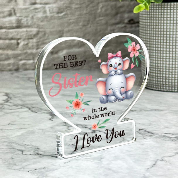 Best Sister Floral Cute Elephants Gift Heart Ornament Keepsake Plaque Ornament