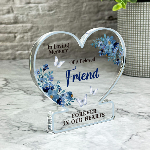 Friend Blue Floral Memorial Gift Heart Ornament Keepsake Plaque Ornament Present
