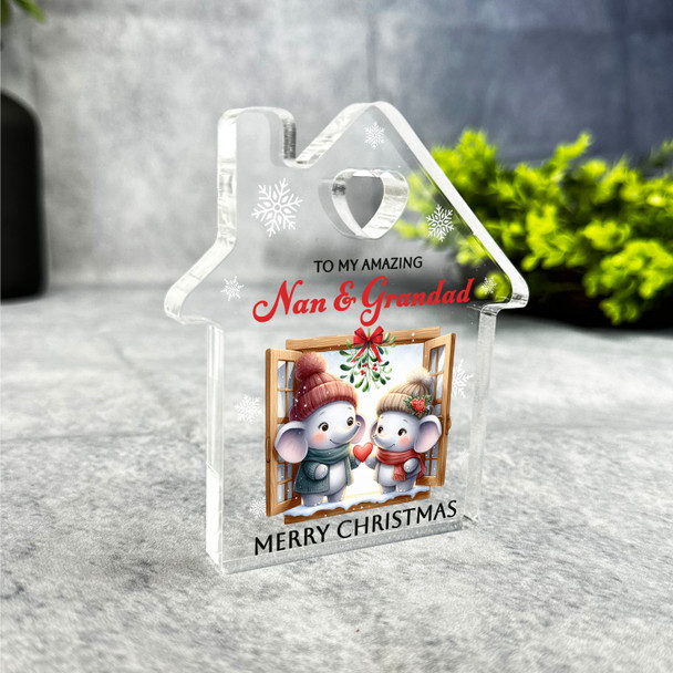 Gift For Nan and Grandad Christmas Elephant Couple House Ornament Keepsake Plaque