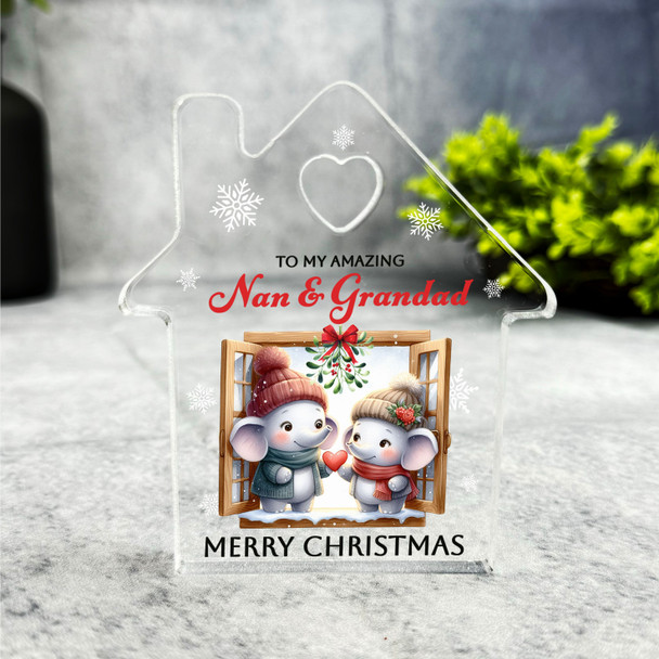 Gift For Nan and Grandad Christmas Elephant Couple House Ornament Keepsake Plaque