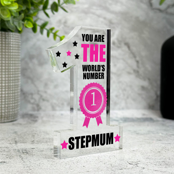 The World's No.1 Stepmum Pink Gift Number One Award Keepsake Plaque Ornament