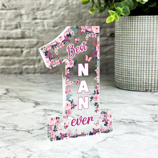 Gift For Best Nan Pink Floral Butterflies Number One Award Keepsake Plaque