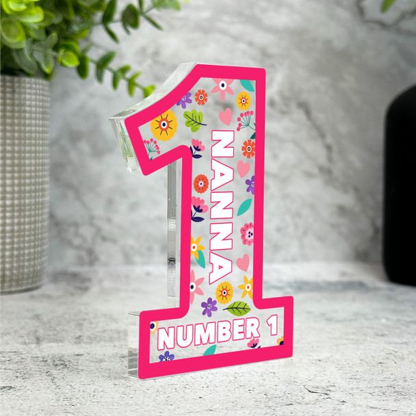 Gift For Nanna No.1 Pink Floral Number One Award Keepsake Plaque Ornament