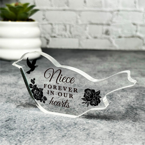 Niece Black Roses Memorial Robin Bird Gift Sympathy Robin Keepsake Plaque