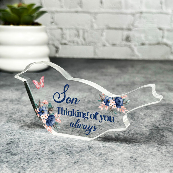 Son Navy Floral Memorial Robin Bird Gift Sympathy Robin Keepsake Plaque