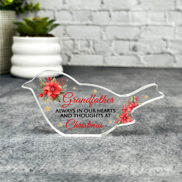 Grandfather Red Floral Remembrance Christmas Memorial Gift Robin Keepsake Plaque