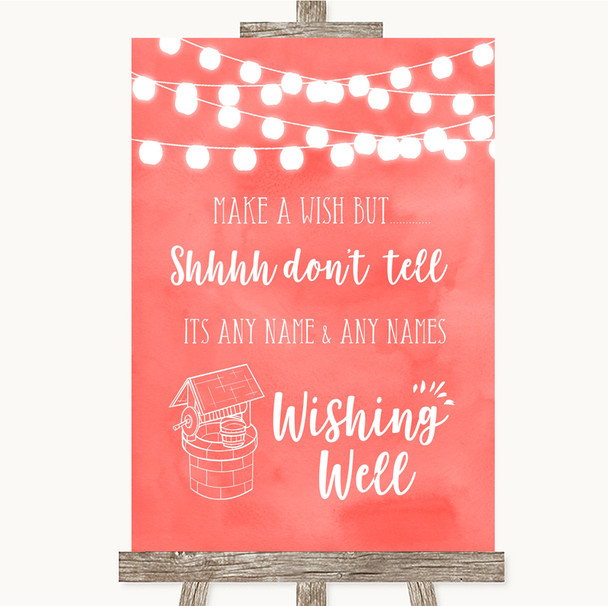 Coral Watercolour Lights Wishing Well Message Personalised Wedding Sign