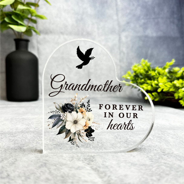 Grandmother Floral Dove Silhouette Memorial Heart Gift Heart Keepsake Plaque