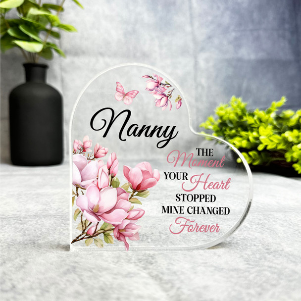 Nanny Pink Magnolia Memorial Heart Gift Side Heart Keepsake Plaque Ornament