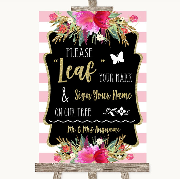 Gold & Pink Stripes Fingerprint Tree Instructions Personalised Wedding Sign