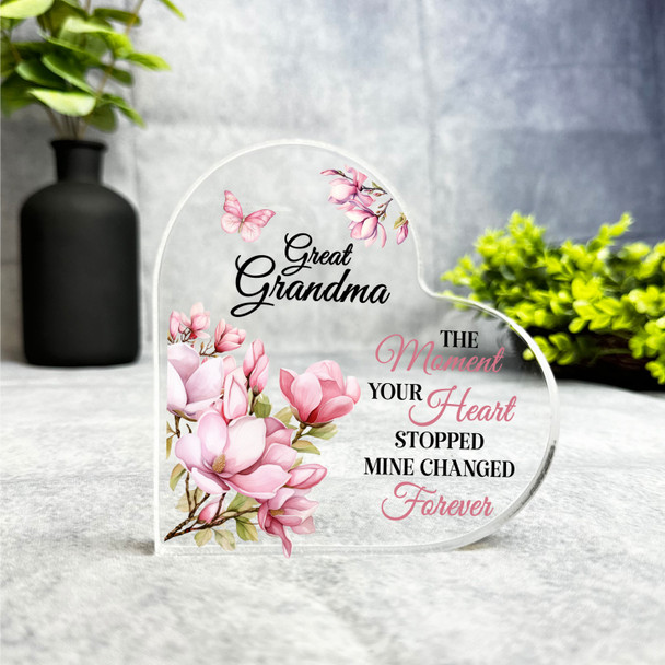 Great Grandma Pink Magnolia Memorial Heart Gift Side Heart Keepsake Plaque