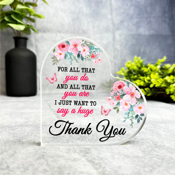 Pink Watercolour Floral Butterflies Thank You Gift Side Heart Keepsake Plaque