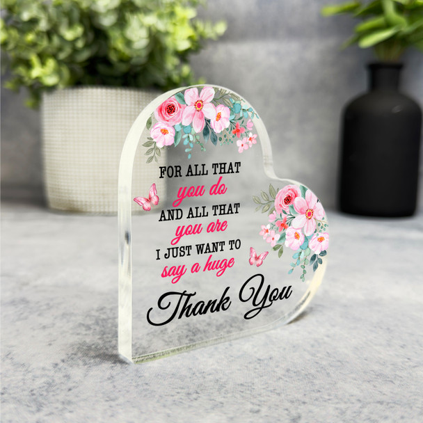 Pink Watercolour Floral Butterflies Thank You Gift Side Heart Keepsake Plaque