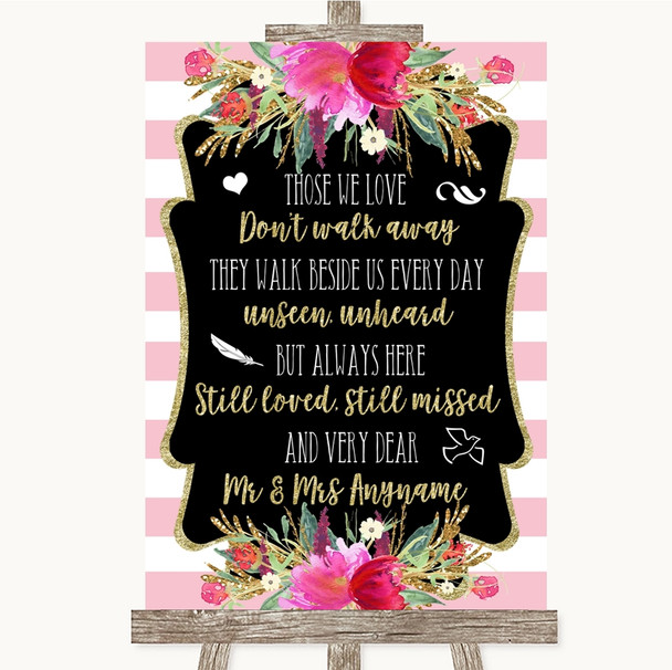 Gold & Pink Stripes In Loving Memory Personalised Wedding Sign