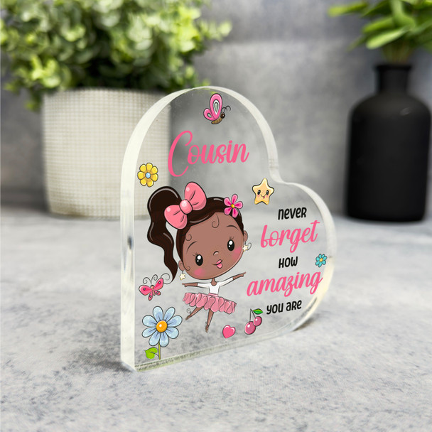 Gift For Cousin Dark Skin Cute Ballerina Girl Side Heart Keepsake Plaque Present