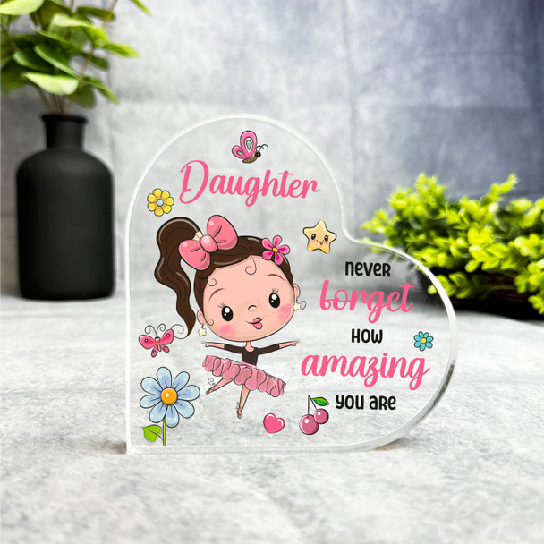 Gift For Daughter Dark Brown Hair Cute Ballerina Girl Side Heart Keepsake Plaque