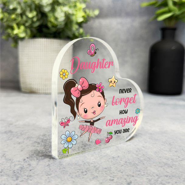 Gift For Daughter Dark Brown Hair Cute Ballerina Girl Side Heart Keepsake Plaque