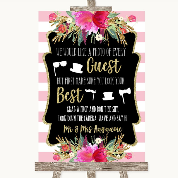 Gold & Pink Stripes Photo Prop Guestbook Personalised Wedding Sign