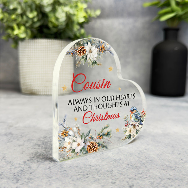 Cousin Christmas Watercolour Floral Gift Side Heart Keepsake Plaque Decoration