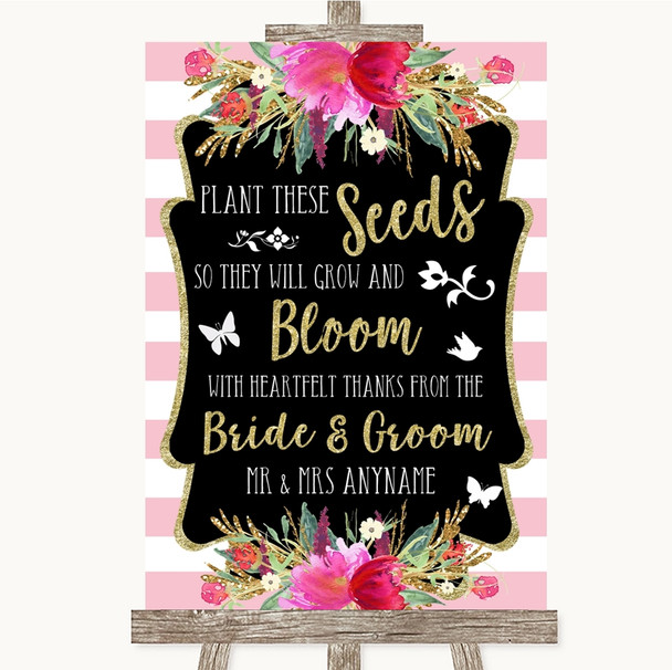 Gold & Pink Stripes Plant Seeds Favours Personalised Wedding Sign