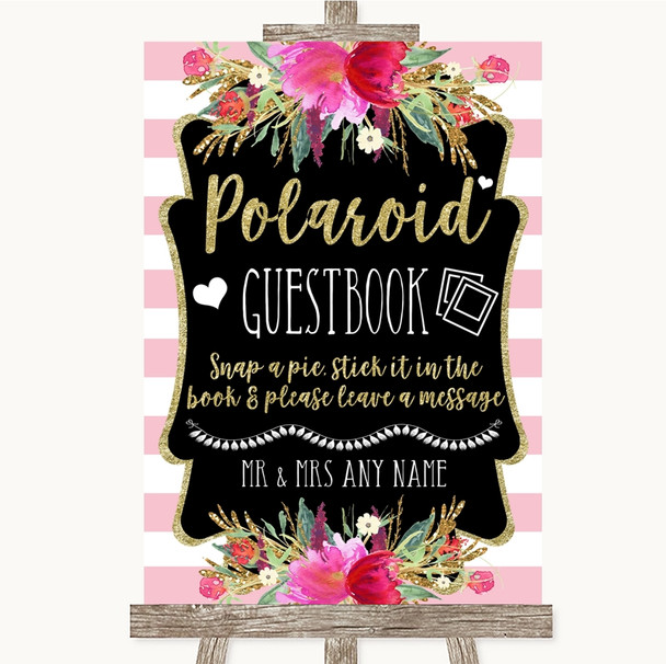 Gold and Pink Stripes Polaroid Guestbook Personalised Wedding Sign