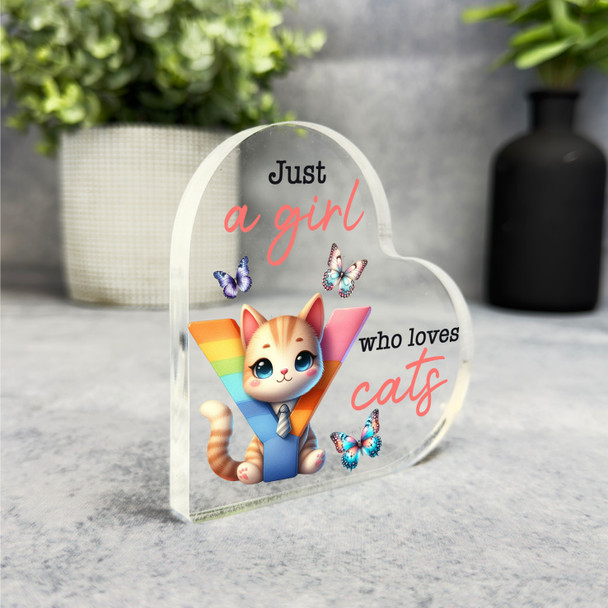 Gift For Cat Lover Cute Cat Name Initial Y Side Heart Keepsake Plaque Ornament