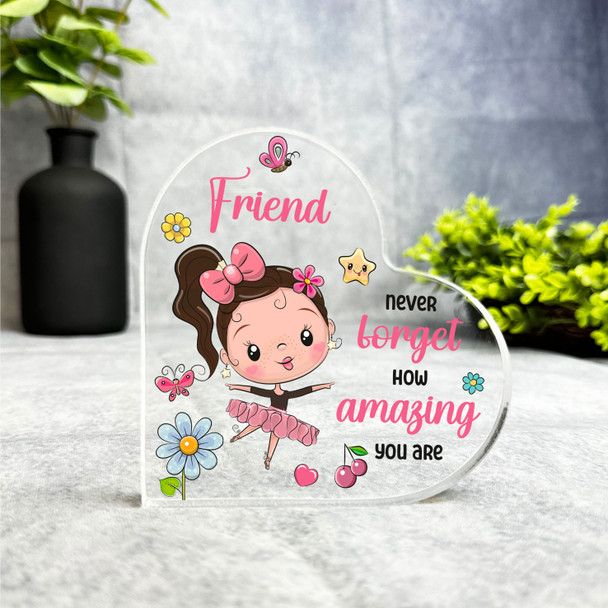 Gift For Friend Dark Brown Hair Cute Ballerina Girl Side Heart Keepsake Plaque